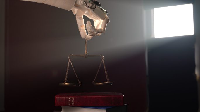 《圣经》上机器人手持正义天平的视频