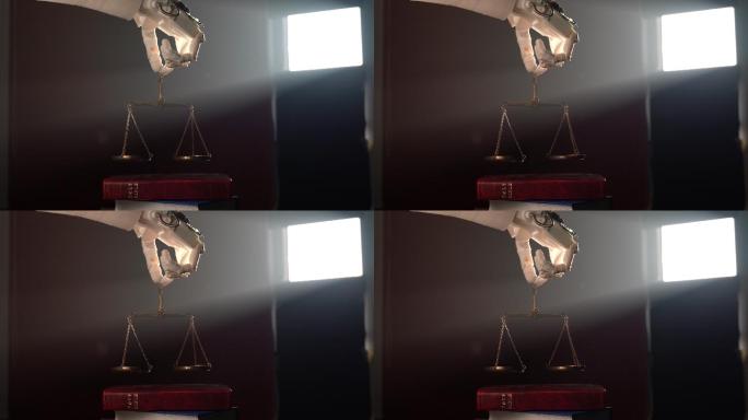 《圣经》上机器人手持正义天平的视频