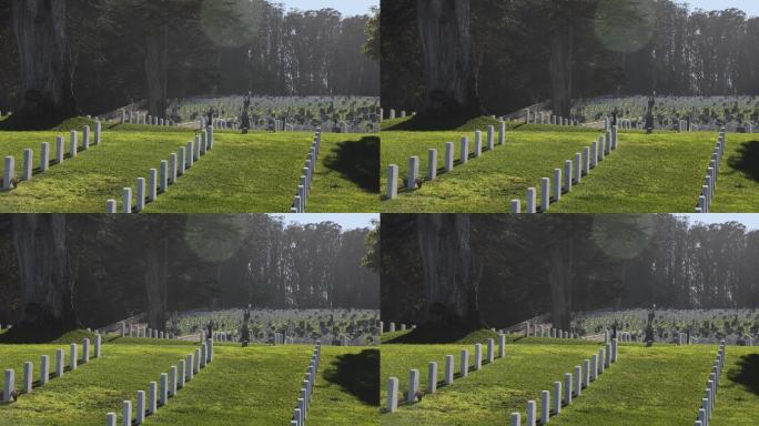 10月下旬一个宁静的下午，旧金山国家公墓的镜头闪烁着光芒