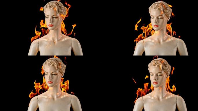 SLO MO LD女性人体模型着火