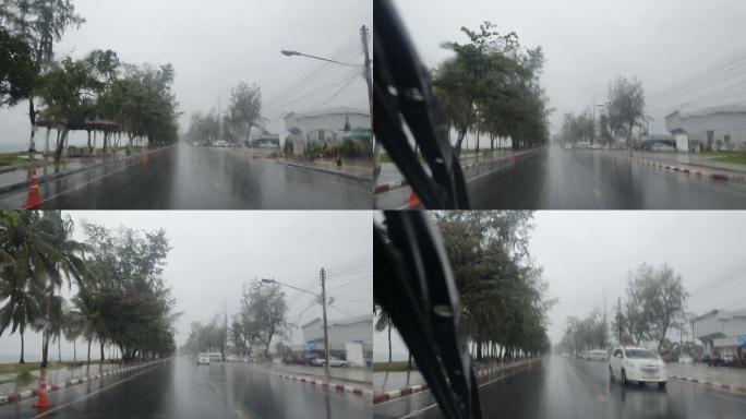 雨中驾驶的个人视角或视角