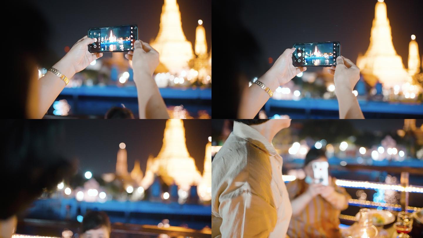 曼谷夜晚聚会摄像江上游览夜景拍视频拍图片