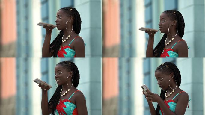 非洲裔女性在智能手机上发送音频信息