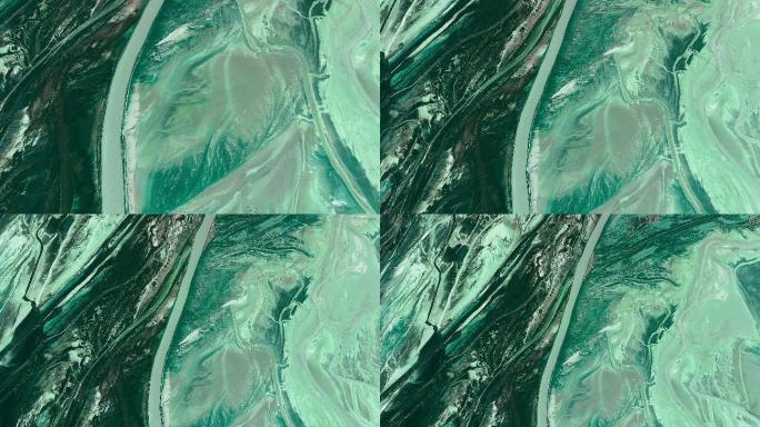从上面看，未来的绿松石天王星表面。由土壤和岩石构成的复杂图案