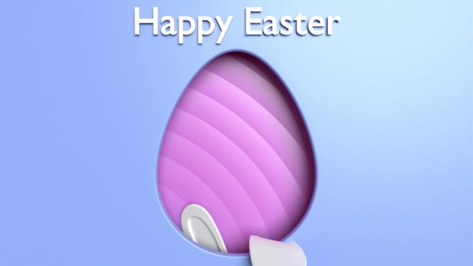 复活节快乐贺卡，白色纸复活节耳朵，蓝色蛋形背景，4K分辨率