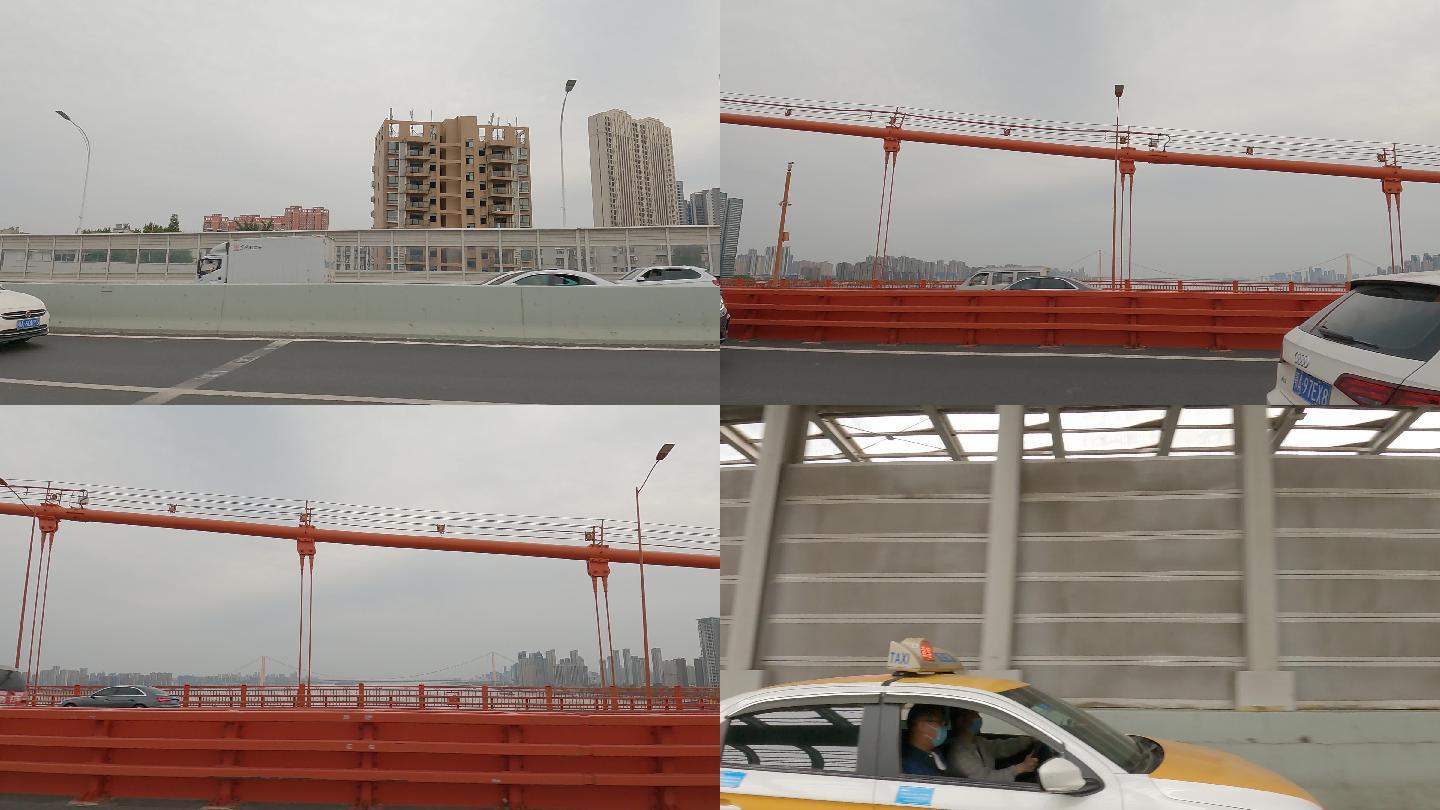 H070073白天武汉鹦鹉洲大桥车左空镜