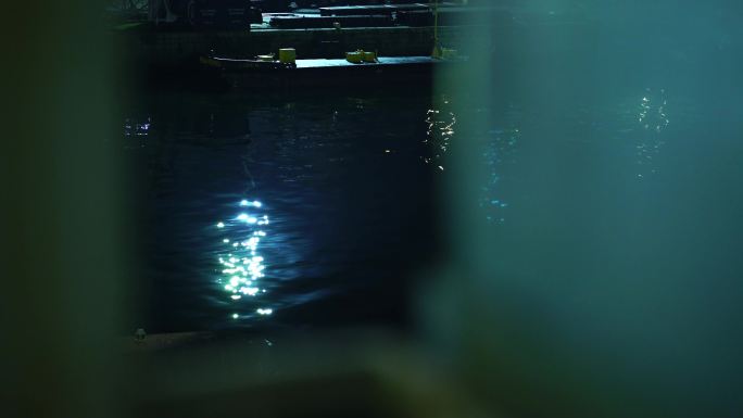 夜灯装饰夜晚的湖面
