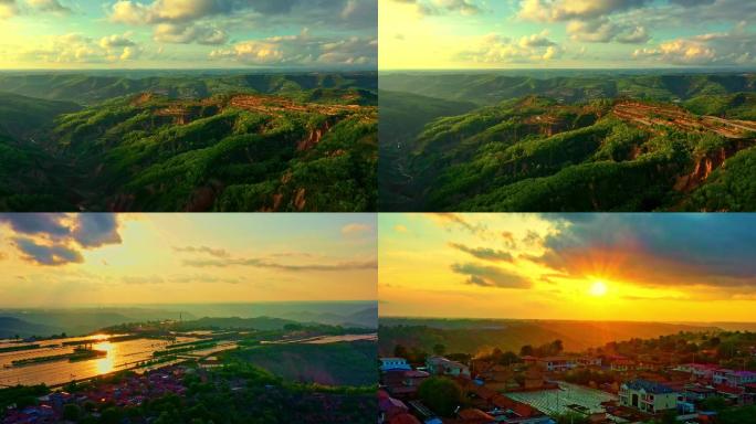 夕阳洒在绿山，金绿山峦 夕阳无限好