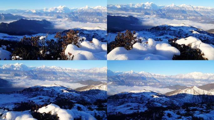 四川泸定县牛背山顶看雪山云海贡嘎