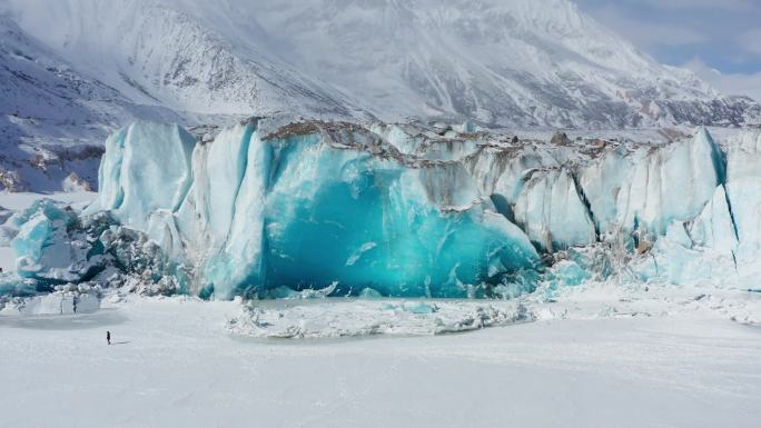 西藏 来古冰川 航拍 冬季 蓝冰