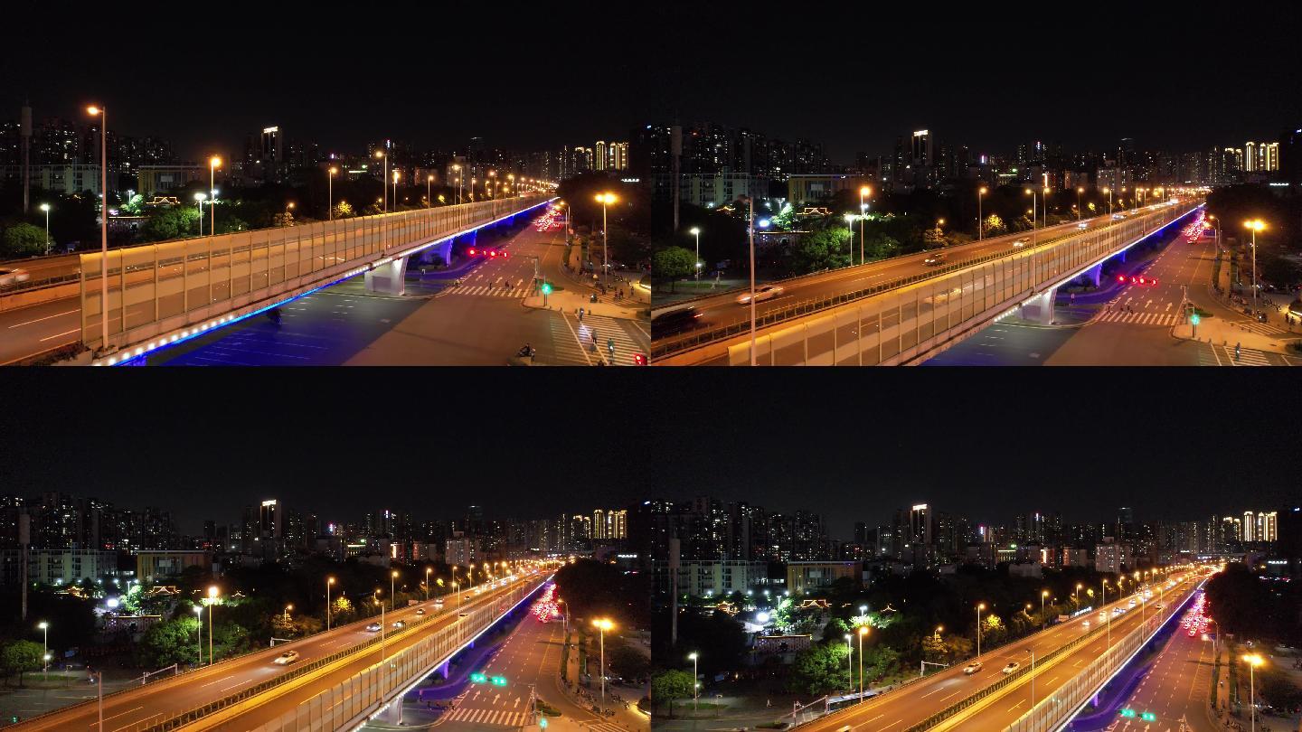 城市夜晚交通深圳布龙路航拍升镜头