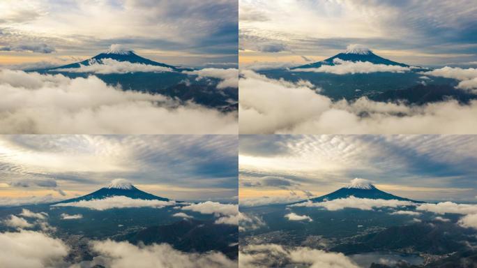 神秘晨云中的富士山