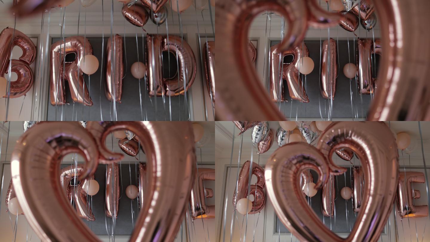 粉色和灰色闪光派对气球，情人节房间装饰， 银色氦气球、新娘房装饰品、心形充气气球、充气氦气球上的新娘