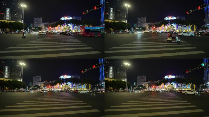 广西南宁朝阳广场中山路美食街路口街头夜景