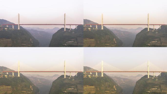 贵州北盘江大桥清晨光影变化延时摄影