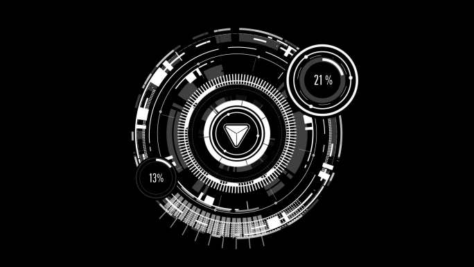 HUD元素数字未来主义白圈用户界面，黑色背景，4K动态图像画面视频