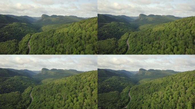 夏季北方天然森林和山脉鸟瞰图