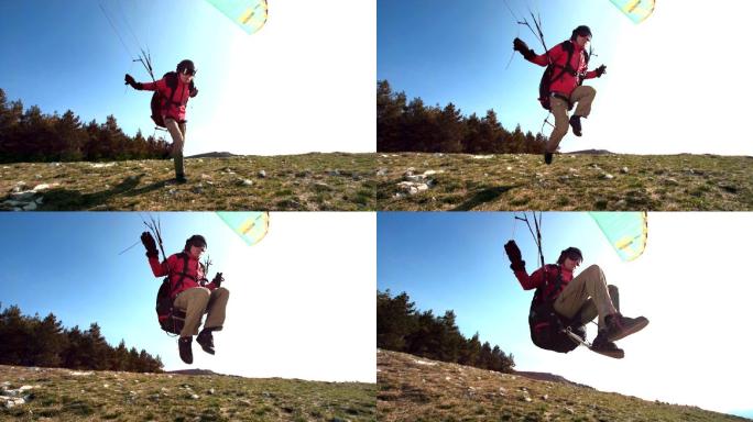高清超慢Mo：滑翔伞从山上起飞