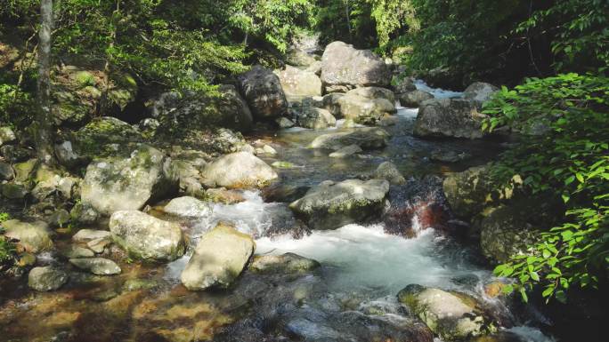 航拍山林溪水山泉水