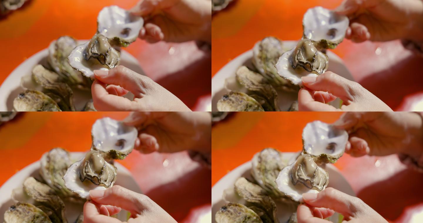 吃牡蛎特写镜头海蛎子