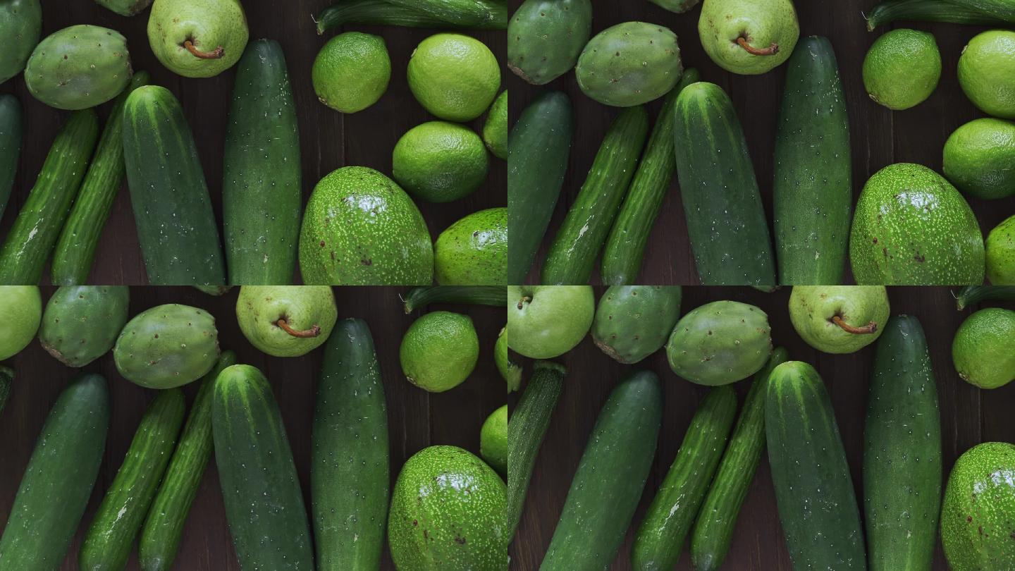 饮食理念：直接在多利下方拍摄绿色水果和蔬菜，以获得排毒饮食和健康饮食