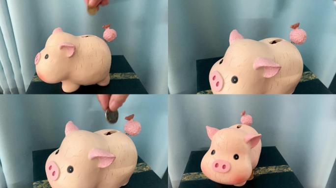 往小猪存钱罐里投硬币理财
