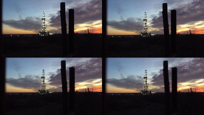 新墨西哥州太阳升起时的石油或天然气钻井压裂井场