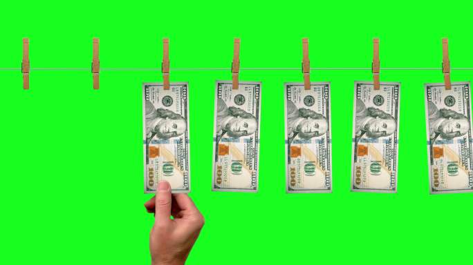 100美元钞票线，绿色屏幕上100美元钞票的正面