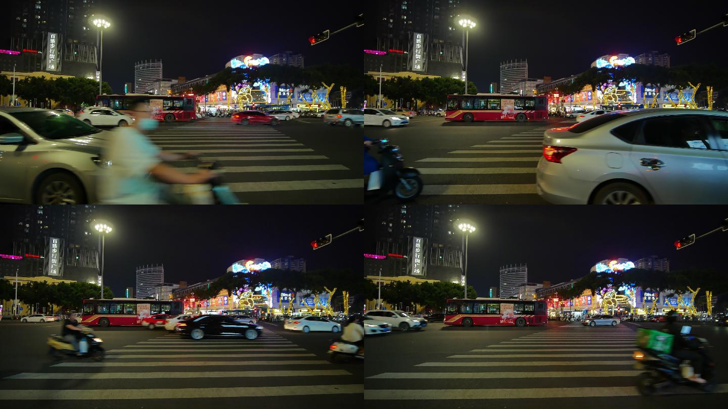 广西南宁朝阳广场中山路美食街路口街头夜景