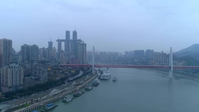 重庆航拍重庆长江高楼大厦大桥嘉陵江轮船