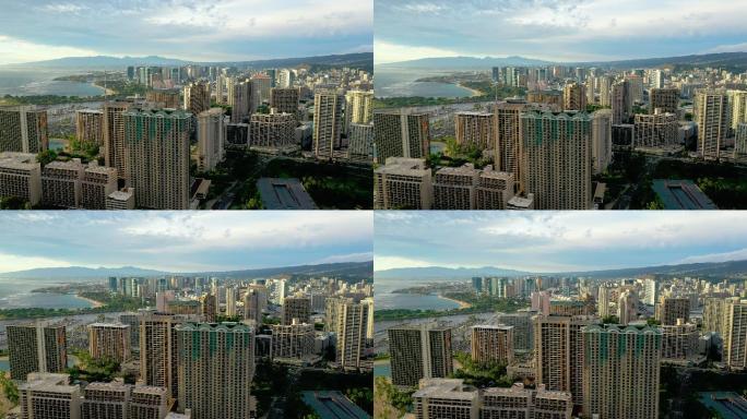夏威夷瓦胡岛檀香山市中心鸟瞰图