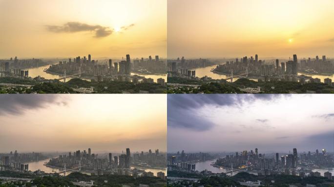 重庆主城区繁华高楼日落转夜景延时摄影