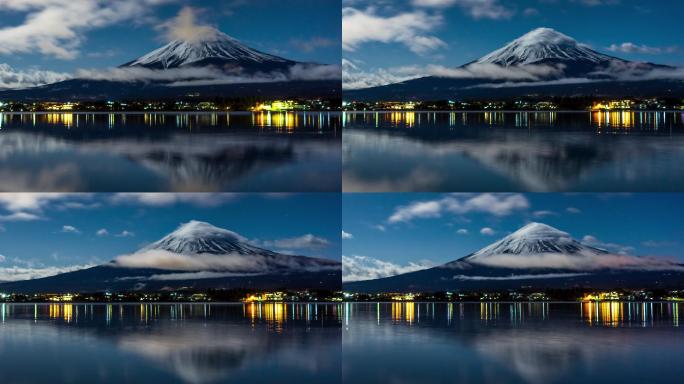 夜间富士山的时间推移