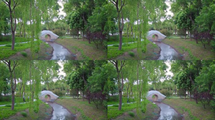 溪水青草树木的自然公园美景