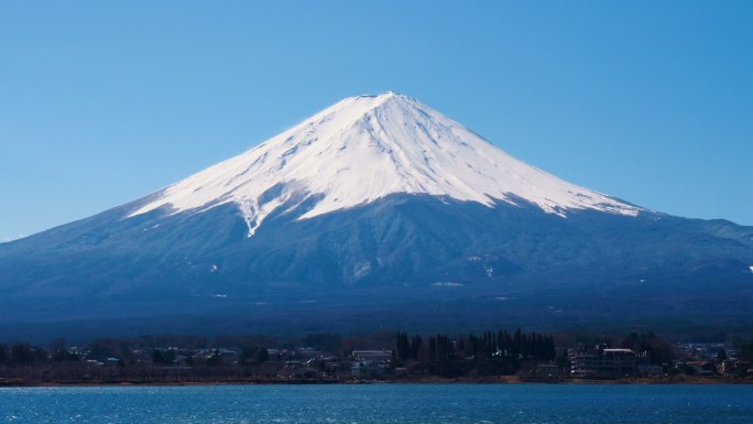 从川口子湖俯瞰富士山；放大