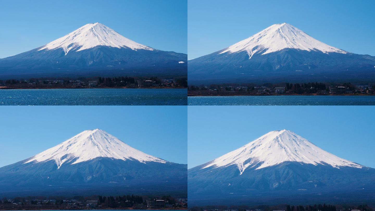 从川口子湖俯瞰富士山；放大