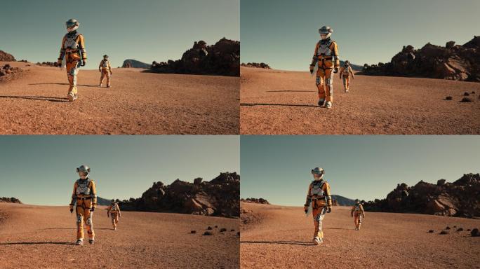 火星上的两名宇航员。探索外星行星