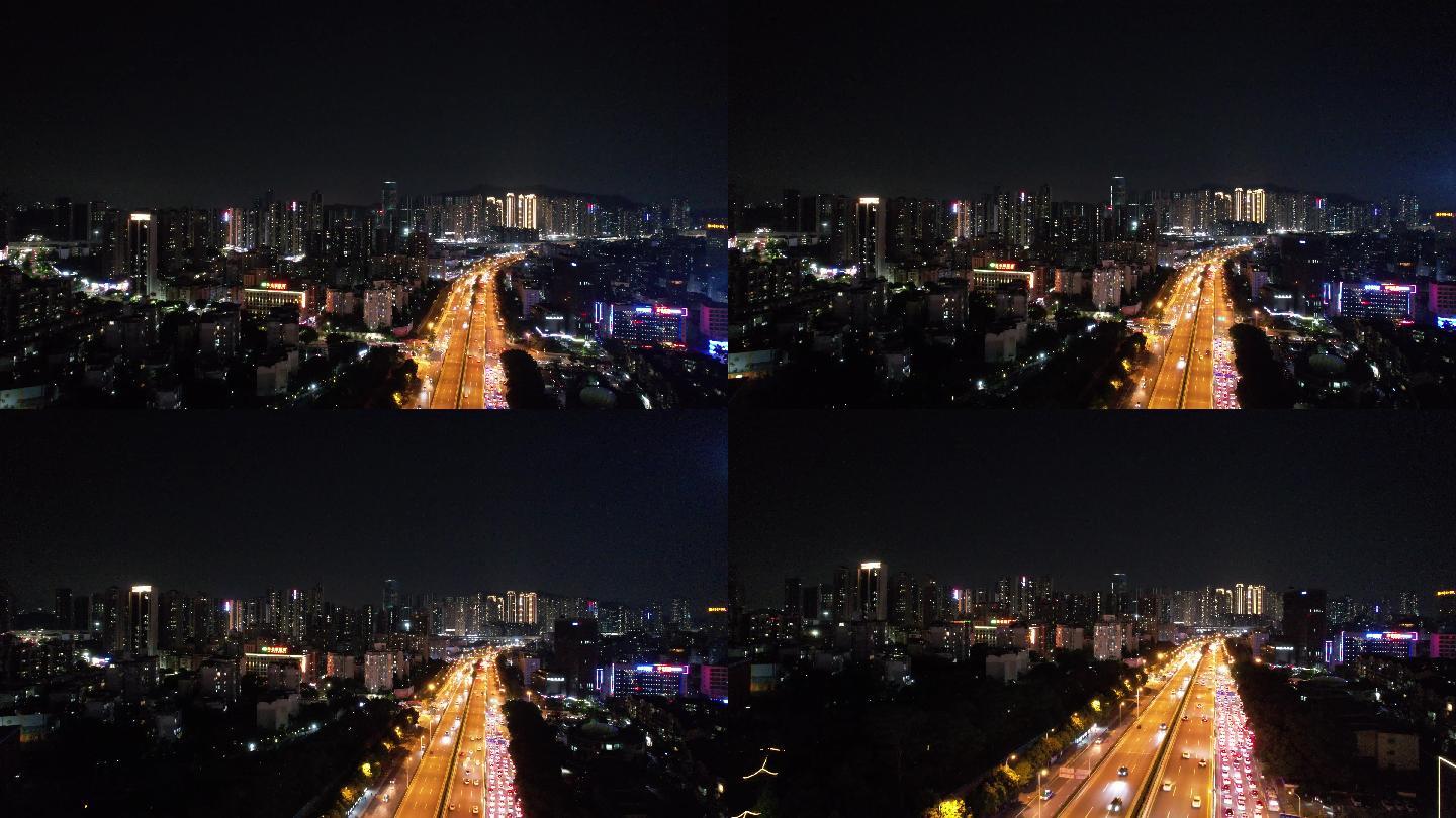 夜晚深圳龙华城市高楼道路交通