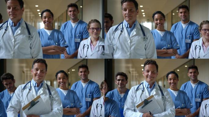 幸福拉丁美洲医疗工作者在医院面对镜头微笑