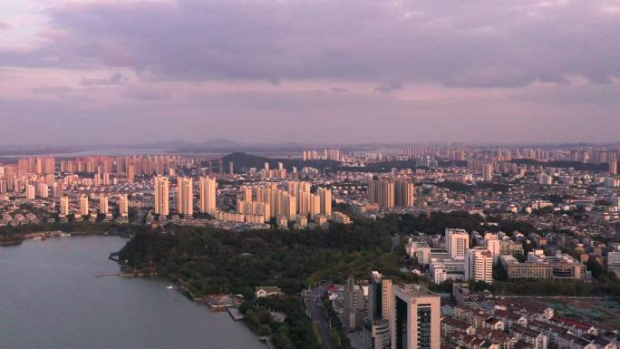 江苏镇江现代建筑城市快速高速发展航拍延时