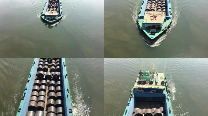 胡志明市西贡河蓝色货驳。
