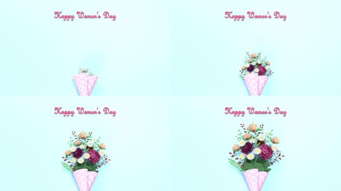 彩色花朵以4K分辨率庆祝3月8日国际妇女节