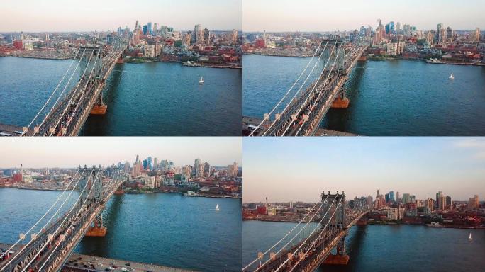 曼哈顿大桥和布鲁克林市中心鸟瞰图