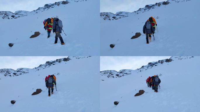 四川阿坝松潘岷山山脉都日峰登山队伍冲顶中