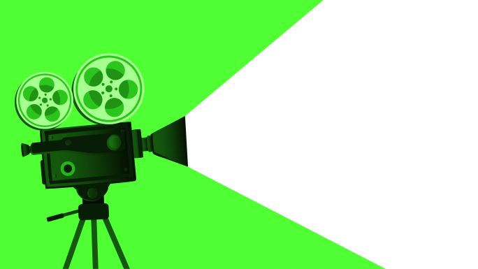 复古绿色电影摄影机和电影杂志动画背景库存视频-35mm电影摄影机动画