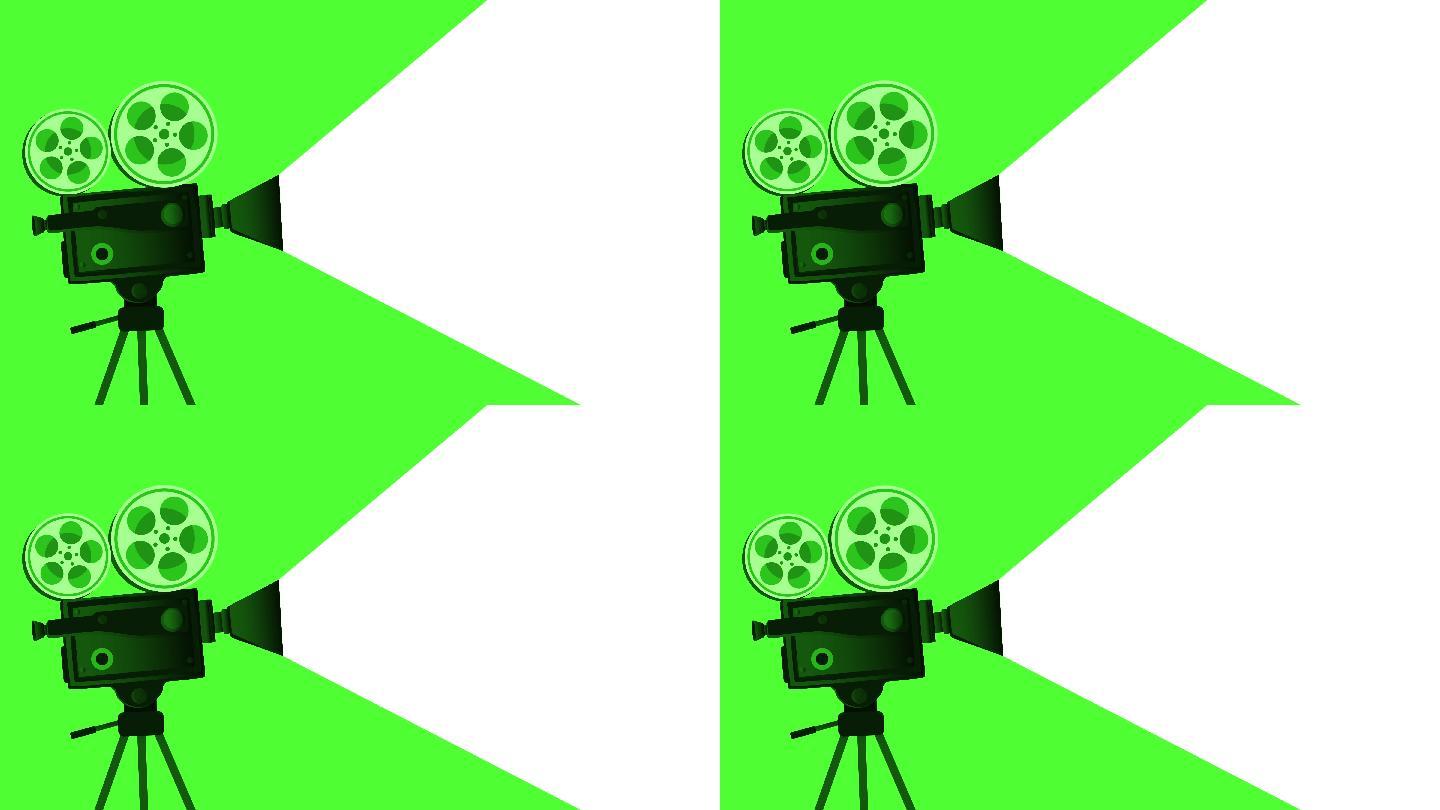 复古绿色电影摄影机和电影杂志动画背景库存视频-35mm电影摄影机动画