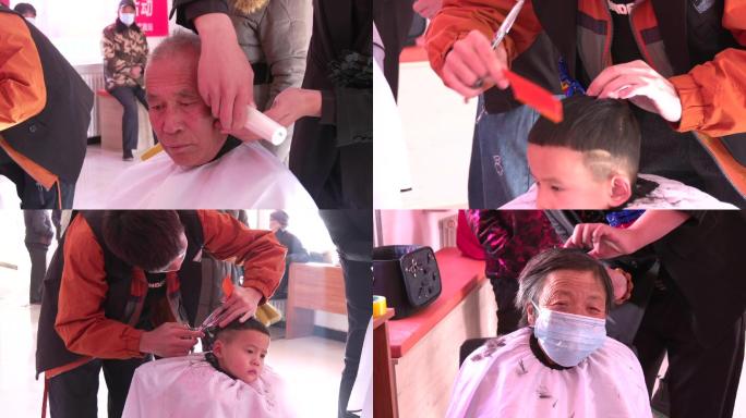 学雷锋志愿者服务给老人和小孩免费理发剪头