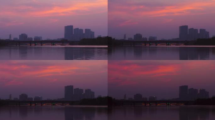 北京大运河暮色天边的晚霞城市晚霞夜幕降临