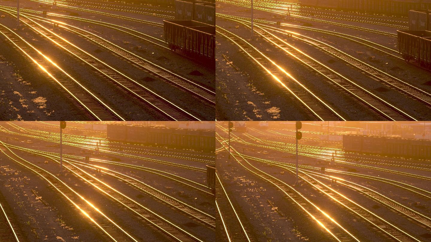 夕阳黄昏铁路线铁路轨道钢轨火车铁路运输