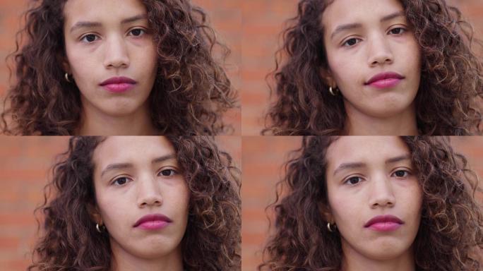 秘鲁裔悲伤年轻女子的特写肖像